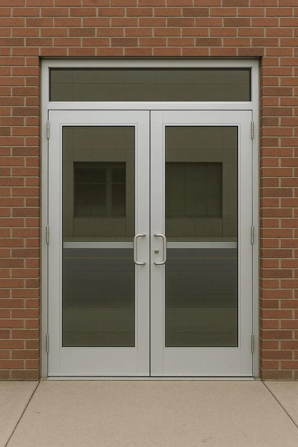 Aluminum double commercial entrance doors with transom